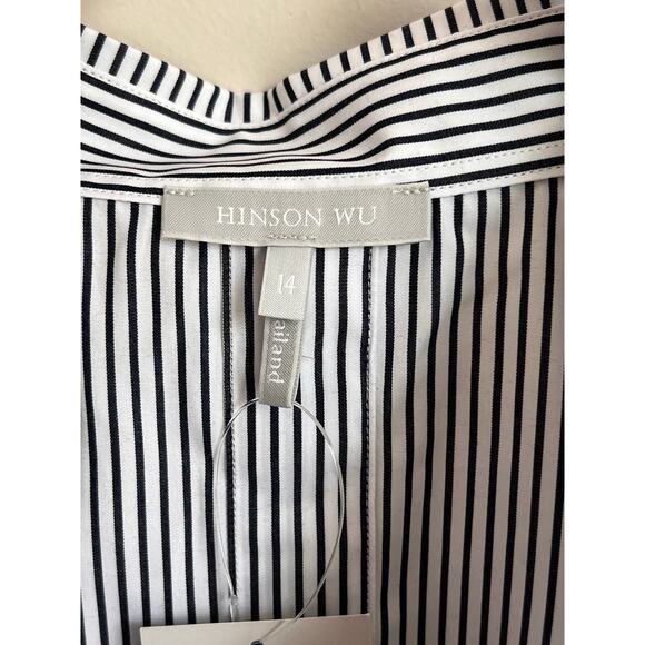 Hinson Wu Aileen Striped 3/4 Sleeve Button Back Popover Shirt Black/White 14 NWT - Picture 6 of 12